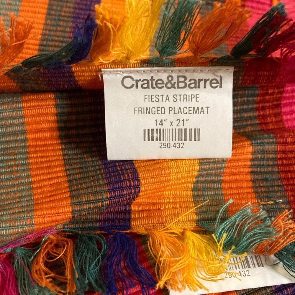 set of four crate and barrel fiesta stripe fringe cotton placemats